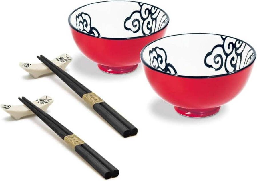 Set van 2 kommen- eetstokjes met houders (rood) WD Lifestyle