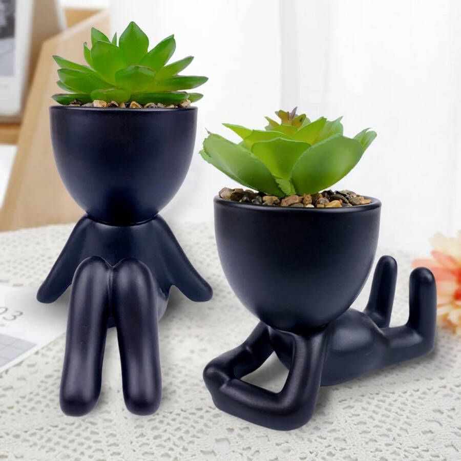 Set van 2 kunstmatige vetplanten mini-kunststof nepplanten kunstplanten met creatieve potten in menselijke vorm kleine kunstmatige kamerplant mini-kunstplanten kunstplant