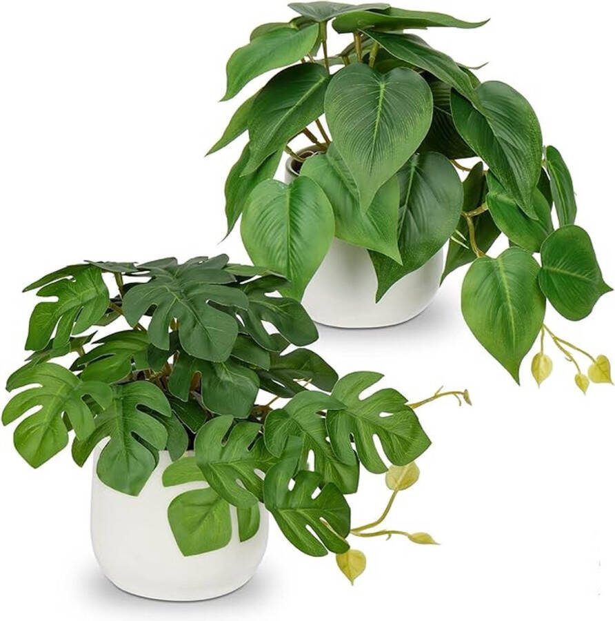 Set van 2 kunstplanten hangende decoratieve planten in keramische pot mini-kunstplant modern voor thuis kantoor badkamer keuken en interieurdecoratie