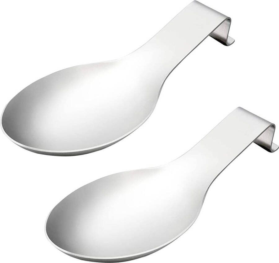Set van 2 lepelhouders keukengereihouder voor pollepels lepelhouder 25 x 9 8 cm roestvrijstalen lepelhouder voor kookplaat vorm als een maxi-kooklepel voor aanrecht (zilver)