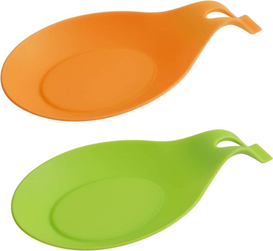 Set van 2 lepelhouders Van silicone Onderzetter voor de keuken In groen oranje