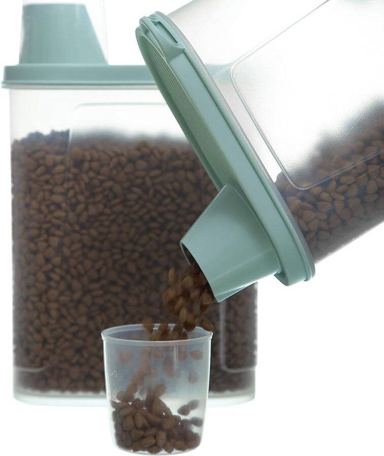 Set van 2 luchtdichte hondenvoer voorraadcontainers waterdichte bewaardoos voor kattenvoer met maatbeker voercontainer opslag 2300 ml