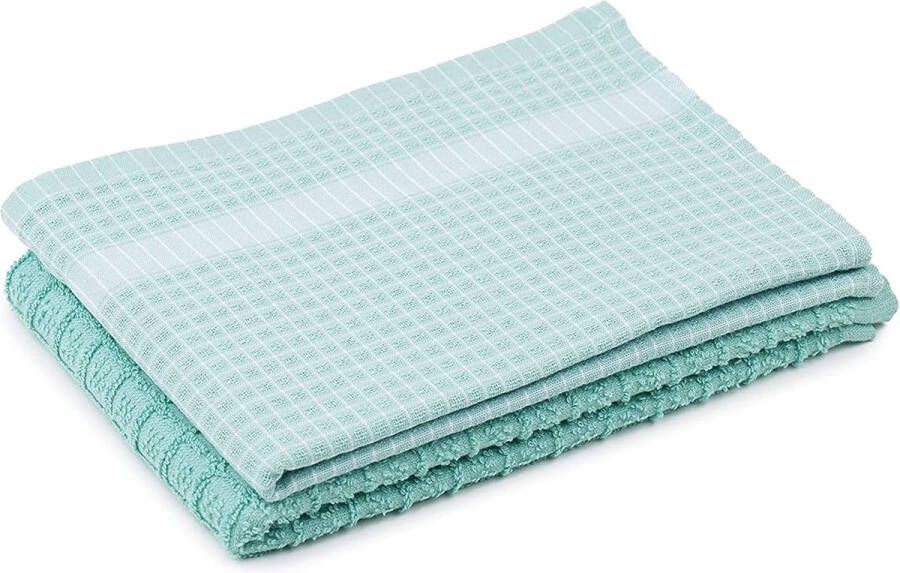 Set van 2 Luxe Katoenen Keukendoeken Turquoise en Wit 50 x 70 cm