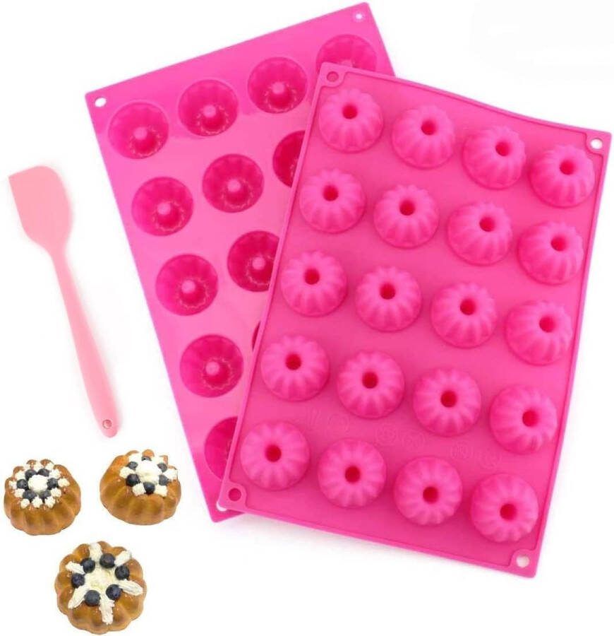 Set van 2 Mini Bundt Cakevorm Siliconen Bundt Cakevorm Klein Traditioneel Parijs Savarin Stijl 20s met antiaanbaklaag 30x20x2 3cm Roze