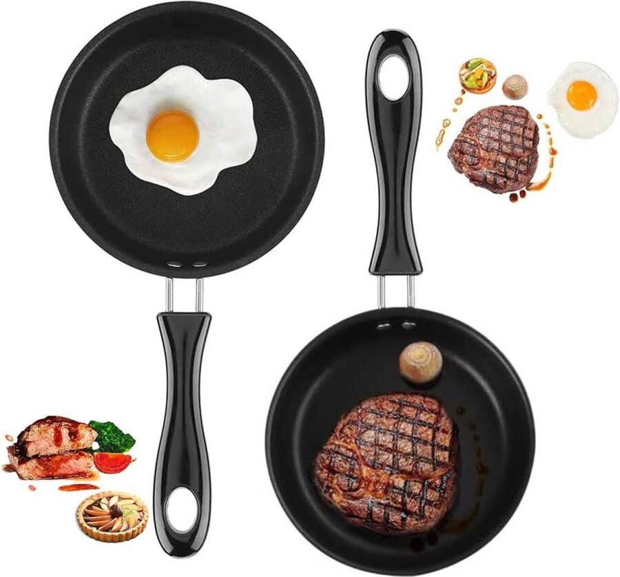 Set van 2 mini-pannen met antiaanbaklaag omeletpan mini-koekenpan voor het bakken van eieren spek plakjes ham steaks loempia's (12 7 cm)