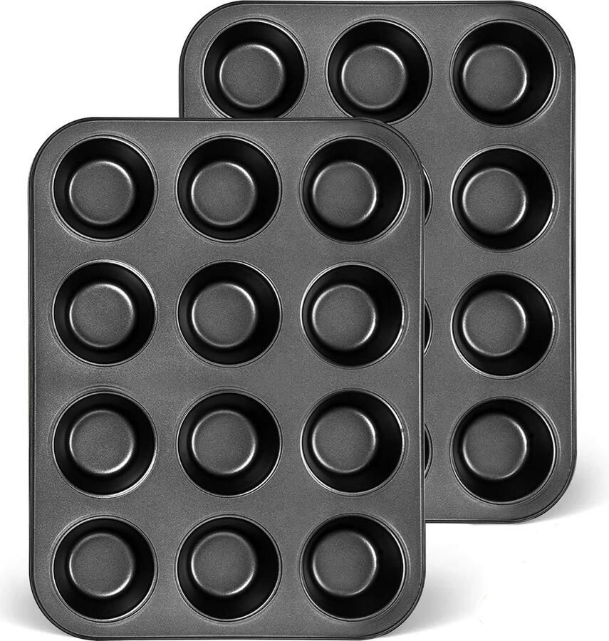 Set van 2 muffinvormen muffinbakplaat 12 muffinplaten koolstofstalen muffinbakplaat bakplaat met antiaanbaklaag 35 x 26 x 3 5 cm