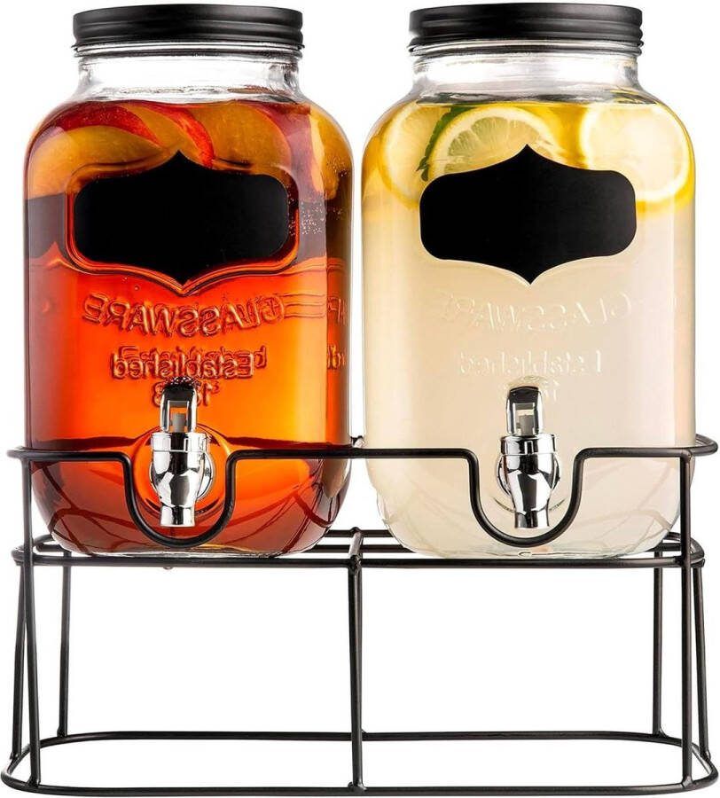 Set van 2 multifunctionele dispensers dranken dispenser met kraan en deksel glazen dispenser voor wasmiddelen