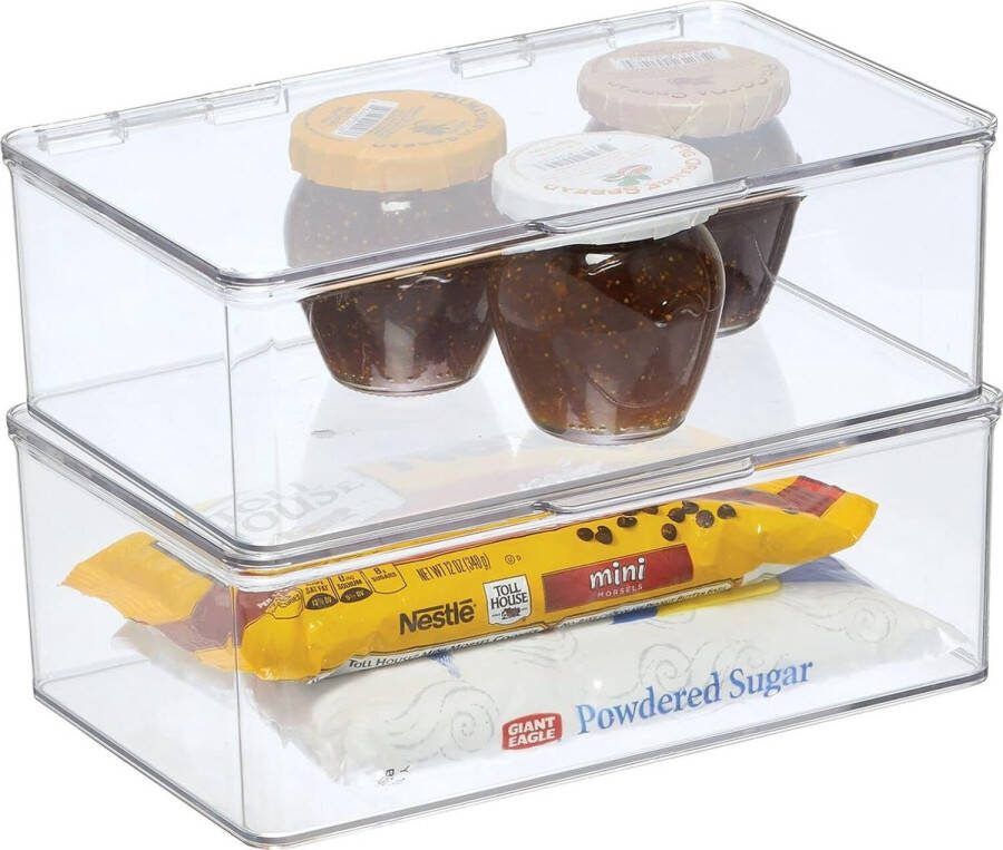 Set van 2 opbergdozen met deksel voor de koelkast 3 1 liter vershouddoos en vriesdoos van kunststof stapelbaar voor babyvoeding en andere levensmiddelen doorzichtig