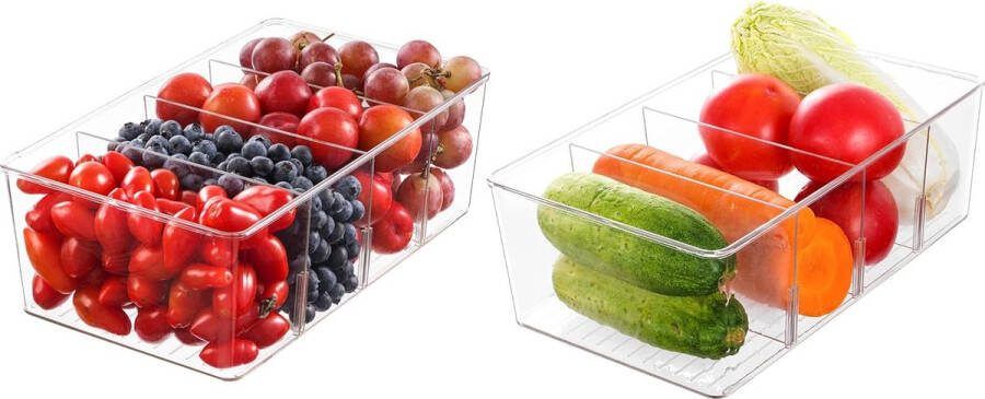 Set van 2 opbergdozen voor keuken koelkastorganizer laden met 8 vakken opbergsysteem voor keuken thee specerijen voorraadkast theezakjes apothekerskast keukenkast