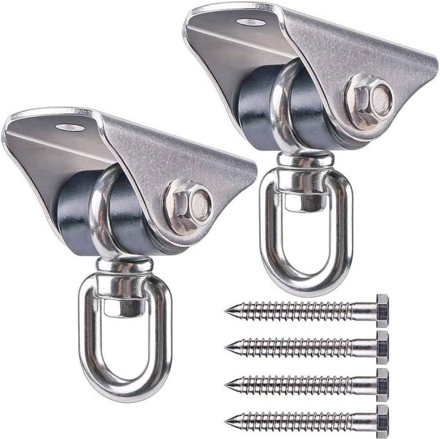Set van 2 permanente antirust roestvrij staal 304 zware schommelhangers 450 kg capaciteit stille schommelhaak 360° rotatie yoga hangstoel zandzak schommel sets