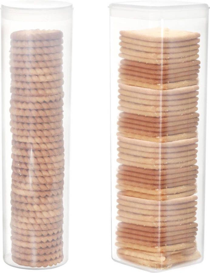 Set van 2 plastic koekjescontainers koekjespotten koekjescrackers koekjesopslagcontainers voedselopslagcontainers met deksels (ronde en vierkante set)