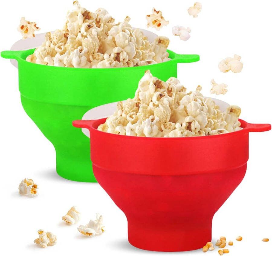 Set van 2 Popcorn Magnetron Maker Opvouwbare Siliconen Popcorn Container Geen Olie Popper Kom Familiegrootte Magnetron Popcorn Kom Siliconen Popcorn Container voor Feestzaal Thuis Keuken