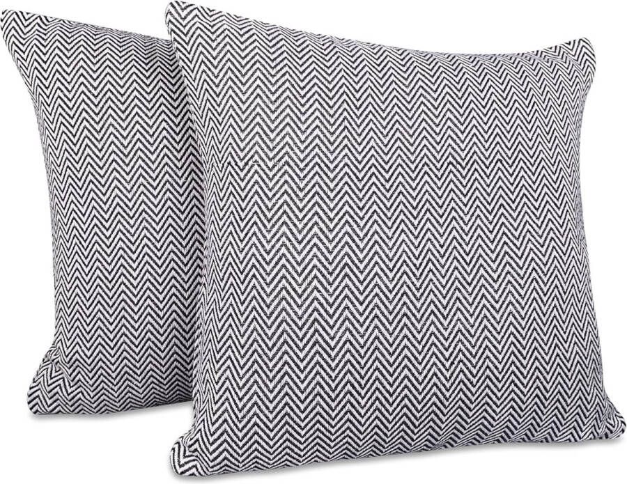 Set van 2 premium kussenslopen 100% katoen 40 x 40 cm visgraatpatroon decoratieve kussensloop katoenen kussenhoes voor bed bank of bank (antraciet)