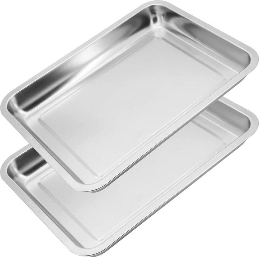Set van 2 rechthoekige bakplaten bakken en koken hoogglans gepolijst vaatwasmachinebestendig 40 x 30 x 48 cm