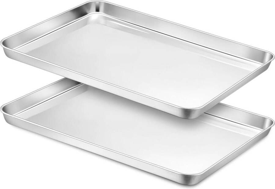 Set van 2 rechthoekige roestvrijstalen bakplaten bakvormen voor bakken en koken 404 x 306 x 25 cm gezond en hoogglans gepolijst gemakkelijk te reinigen