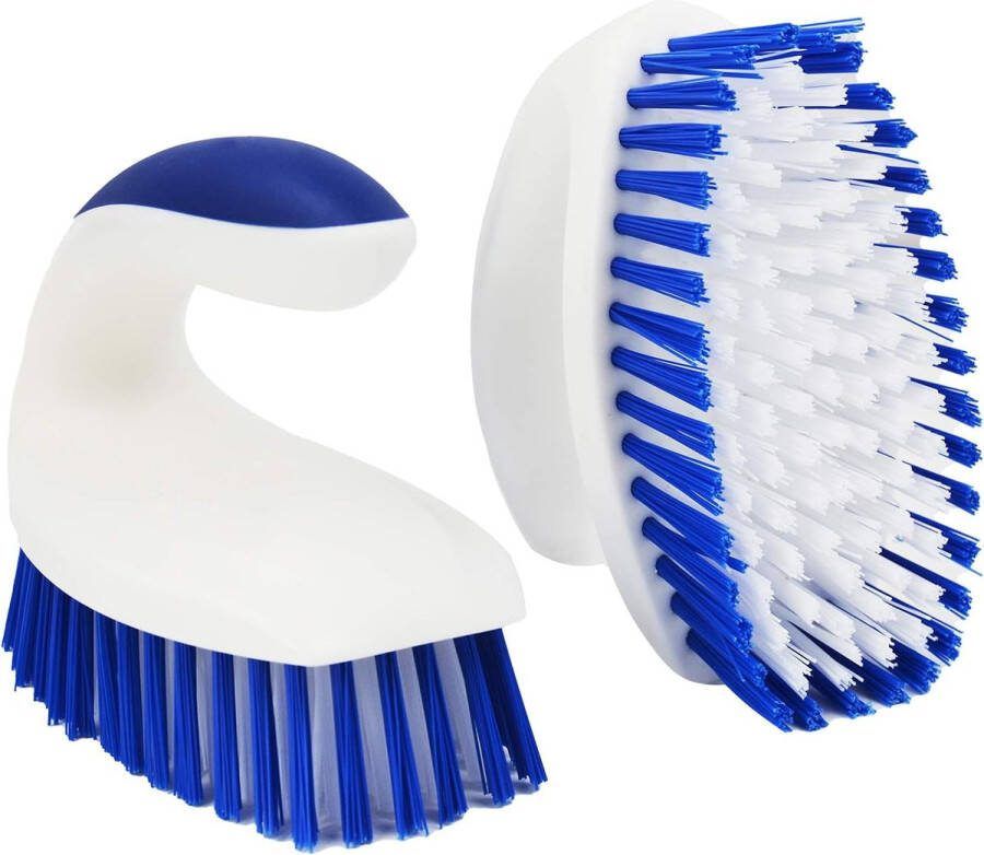 Set van 2 reinigingsborstels schrobborstel harde haren kunststof schrobborstels met ergonomisch handvat reinigingsborstel voor keukens badkamers tapijtreinigers