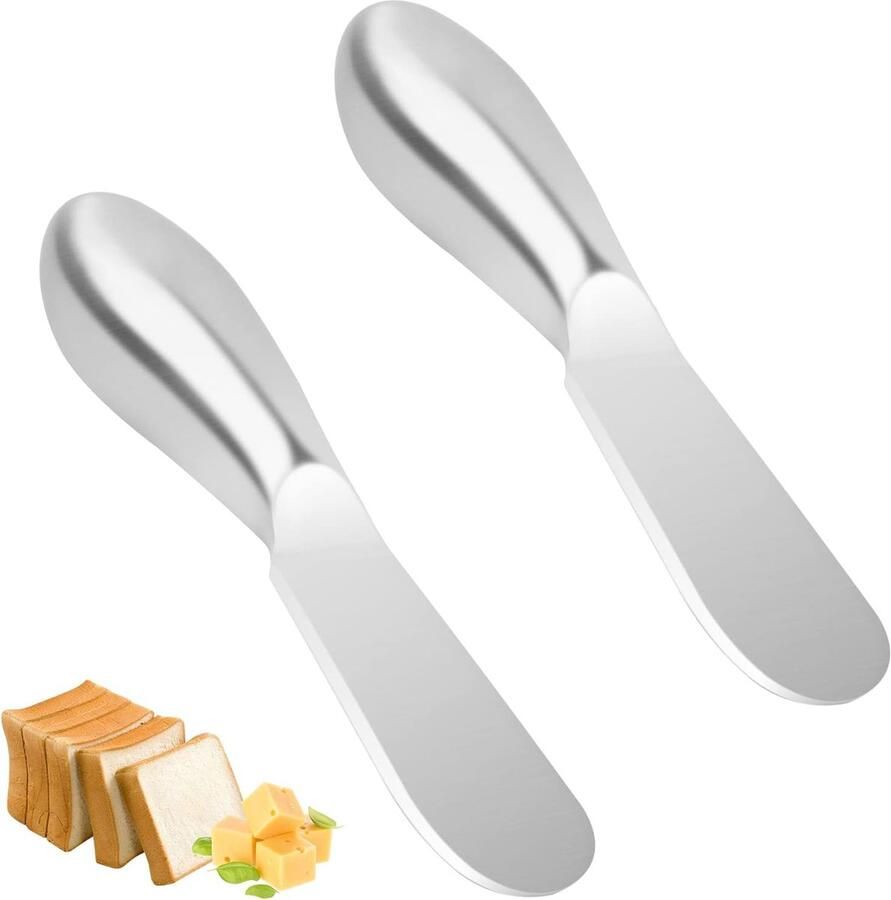 Set van 2 Roestvrijstalen Botermessen en Kaasmessen met Ergonomisch Handvat voor Smeren