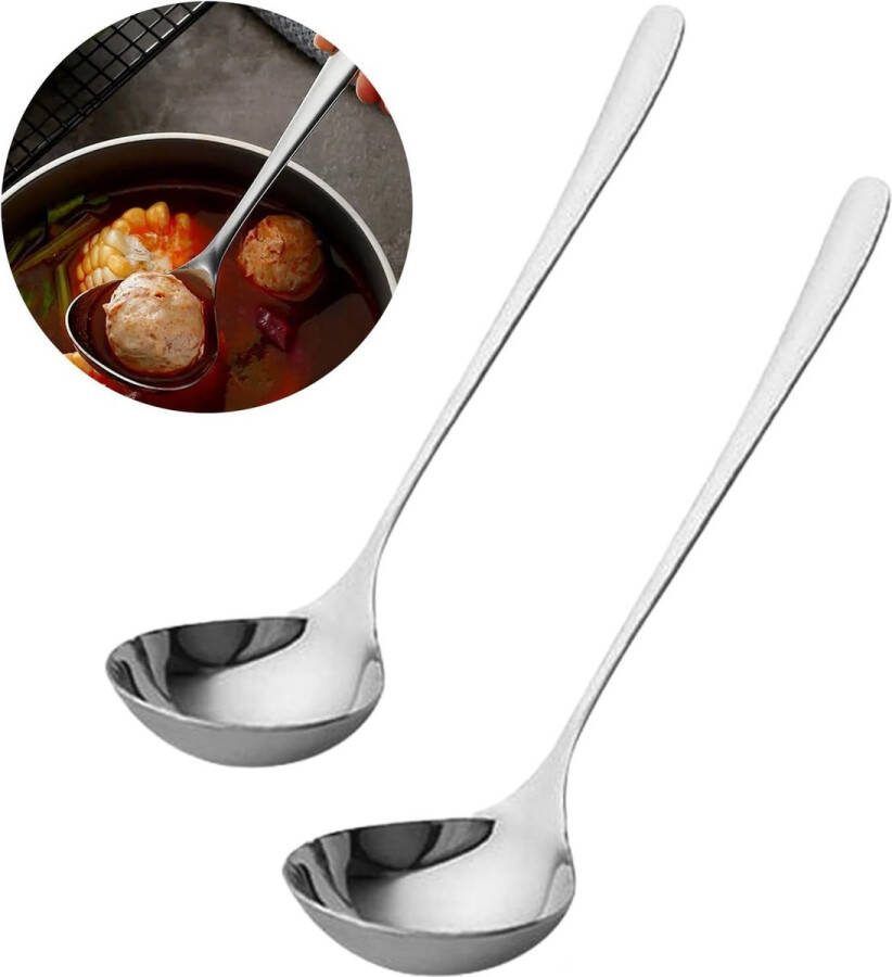 Set van 2 roestvrijstalen soeplepel sauslepel soeplepel serveerlepel voor hotel thuis restaurant keuken (zilver)