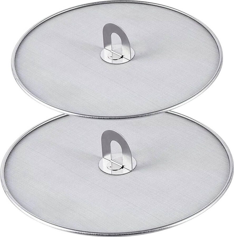 Set van 2 roestvrijstalen spatbeschermers met opvouwbare keukengreep praktische keukenpannenoliedeksel kan op elke pan of pan worden aangebracht (25 cm + 32 cm)