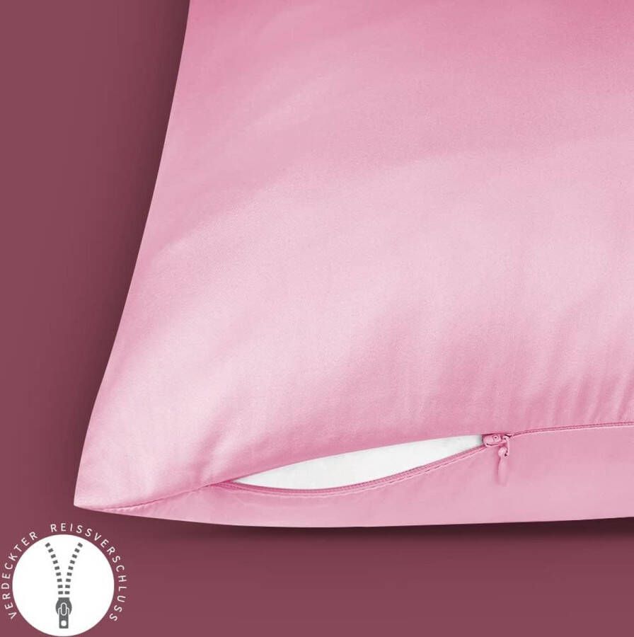 Set van 2 satijnen kussenslopen Premium kussensloop haar- en huidverzorging zijdezacht met ritssluiting roze 40 x 80 cm