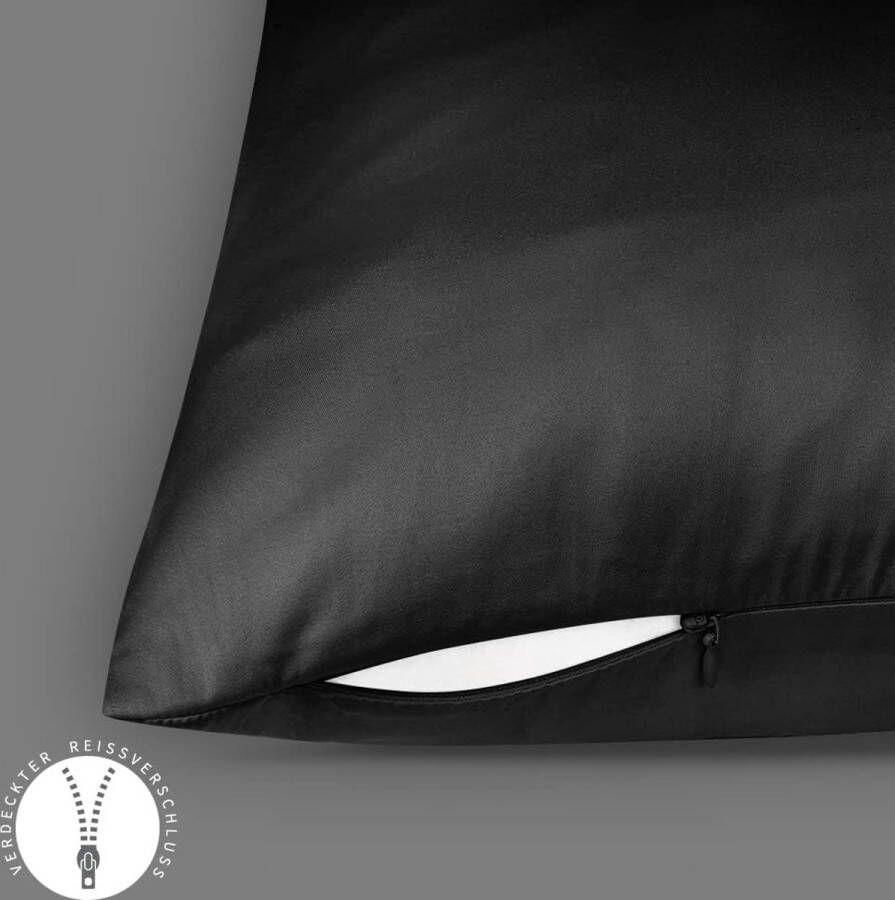 Set van 2 satijnen kussenslopen Premium kussensloop haar- en huidverzorging zijdezacht met ritssluiting zwart 40 x 80 cm