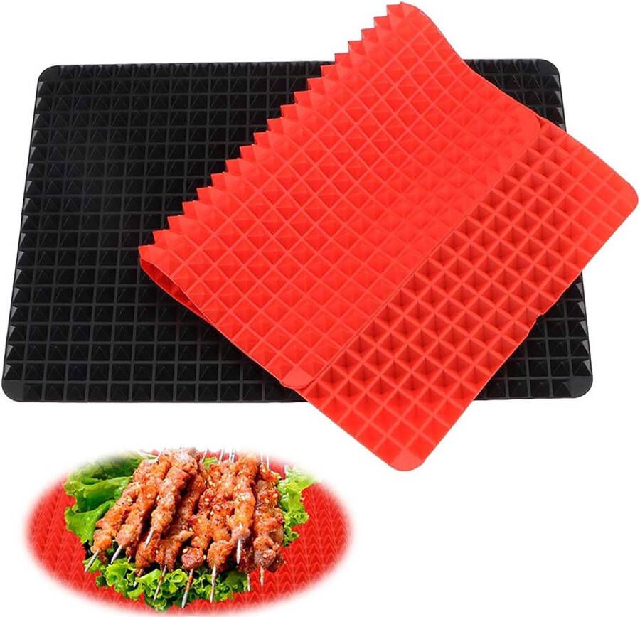Set van 2 siliconen bakmatten herbruikbare bakmat met piramidestructuur 40x28cm siliconen bakpapier bakmat hittebestendig 240 ° C voedselveilig (zwart en rood)