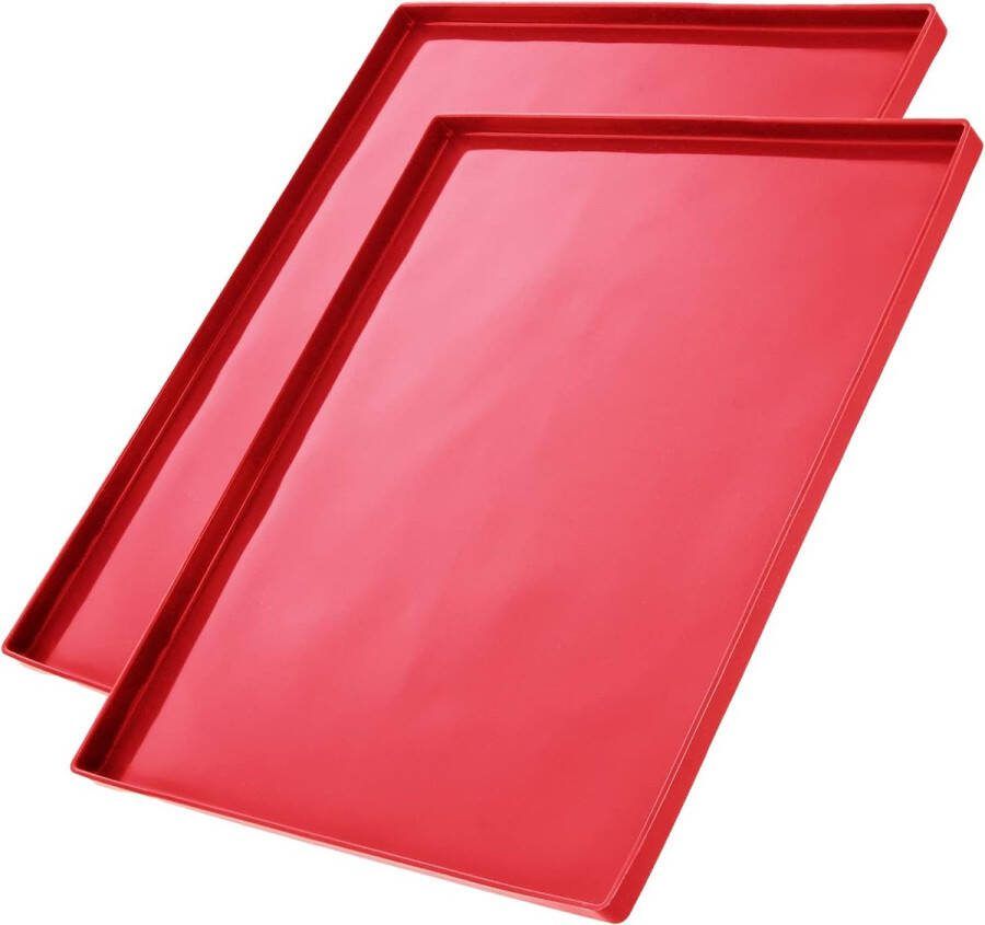 Set van 2 siliconen bakmatten met rand groot 36 5 x 27 x 1 cm rood geschikt voor levensmiddelen ideaal voor bakken en als bakonderlegger incl. 4 recepten