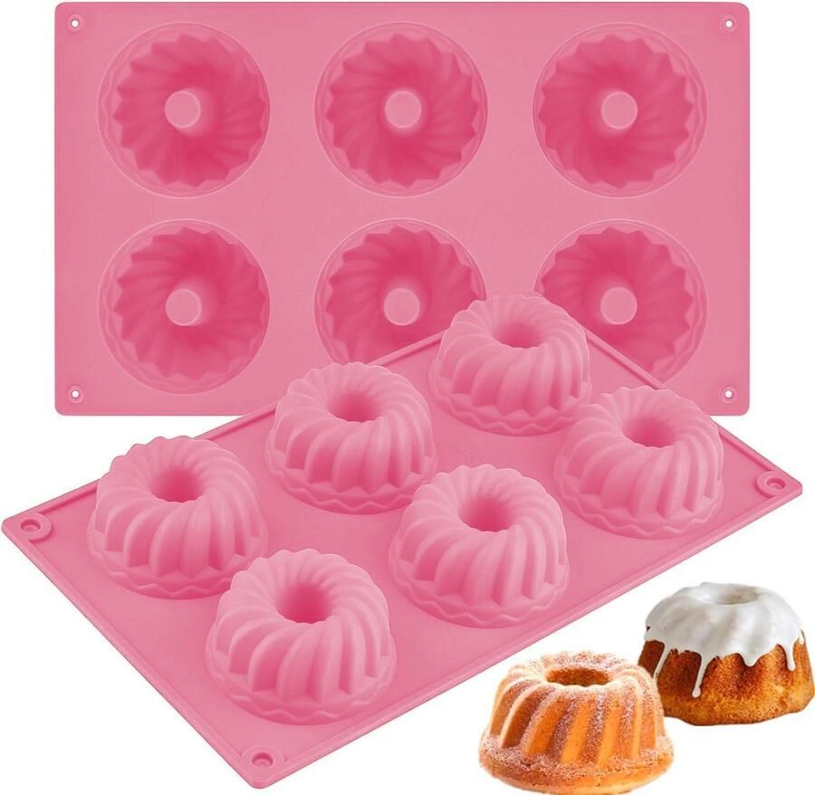 Set van 2 siliconen bakvormen voor cake geribbelde ronde taartvormen mini-ring-taartvormen siliconen donutvormen 6 x anti-aanbak-siliconen taartvormen voor het bakken van donuts cake