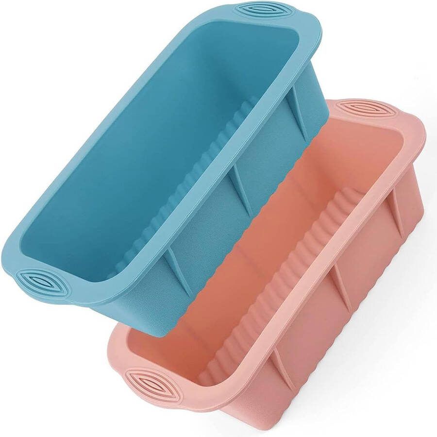 Set van 2 siliconen broodbakvormen bakvorm met antiaanbaklaag broodvorm met antiaanbaklaag rechthoekige bakvorm voor taarten set siliconen bakvormen roze + blauw