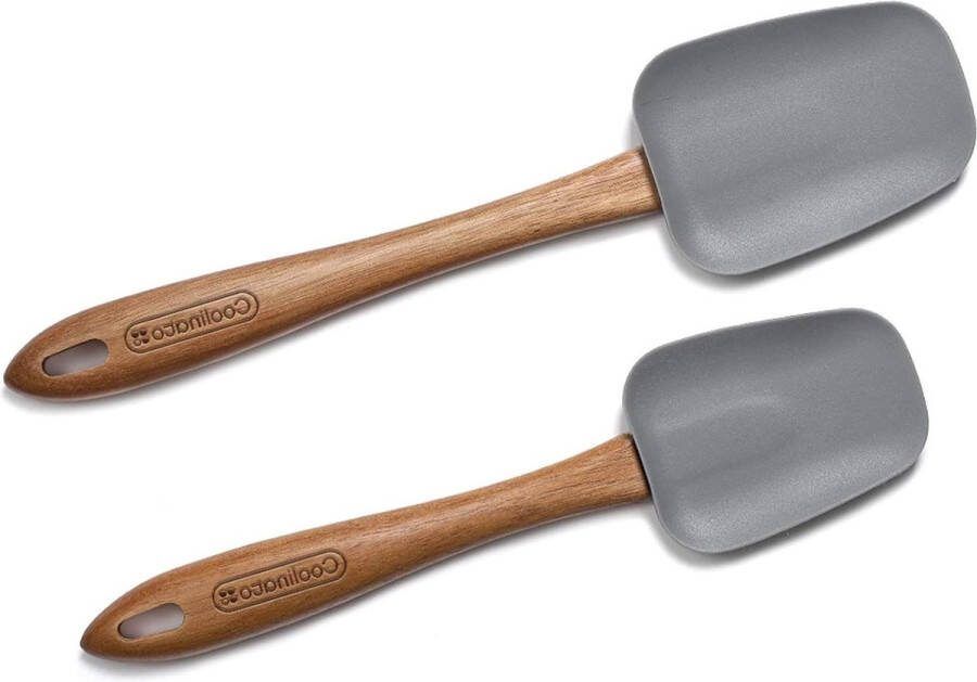 Set van 2 siliconen kooklepels 25 cm en 29 cm met acaciahouten handvat hittebestendig en zacht voor gecoate pannen Wooden Spoons