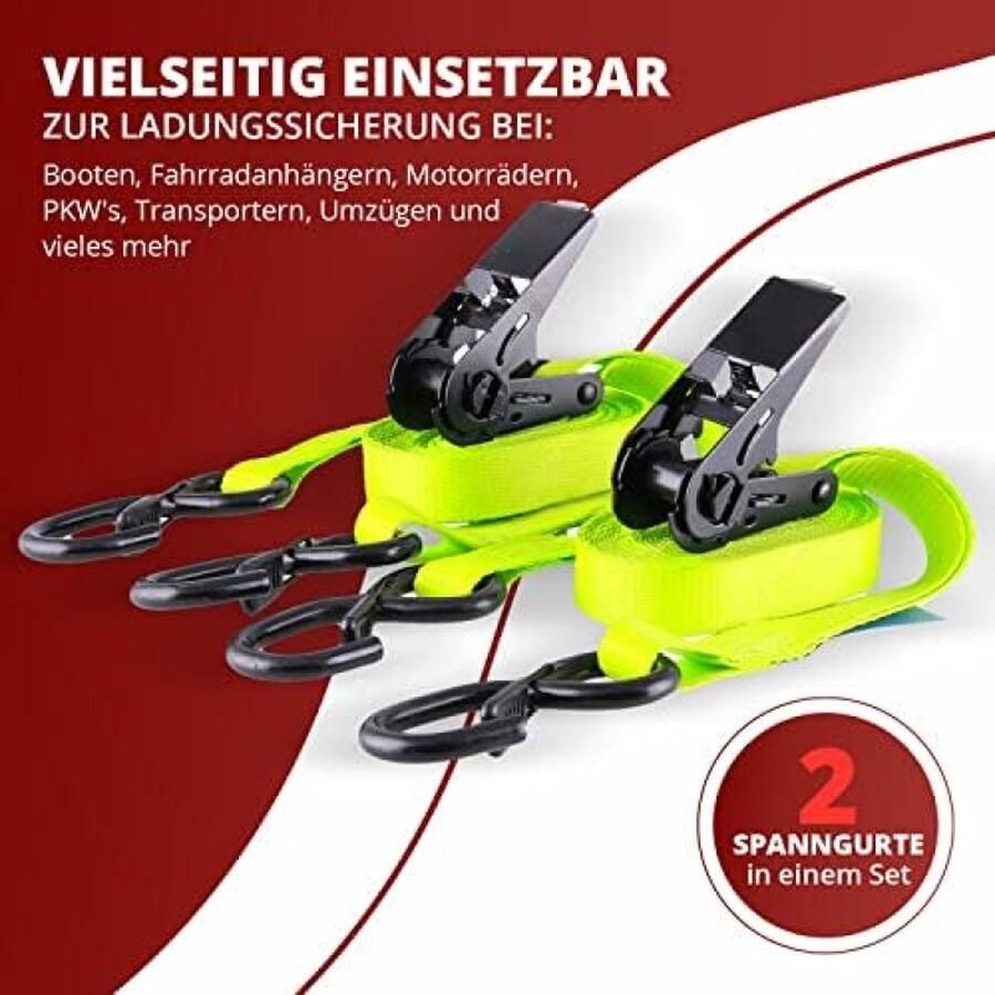 Set van 2 spanbanden met ratel tweedelige sjorbanden lengte 4 meter breedte 25 mm