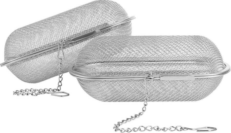 Set van 2 theezeefjes roestvrij staal thee-ei voor losse thee specerijen fijnmazig theefilter met ketting kruidenzeefkogel voor theepotten