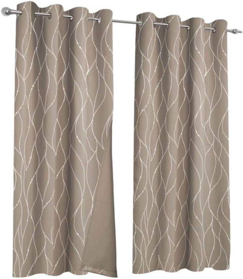 Set van 2 thermische gordijnen taupe gebogen motief 140 x 240 cm