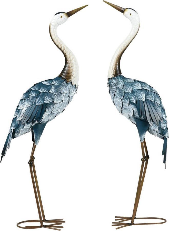 Set van 2 tuinbeelden kraansculptuur vogeldecoratie voor buiten staal voor terras balkon binnenplaats gazon 72 5 tot 74 cm
