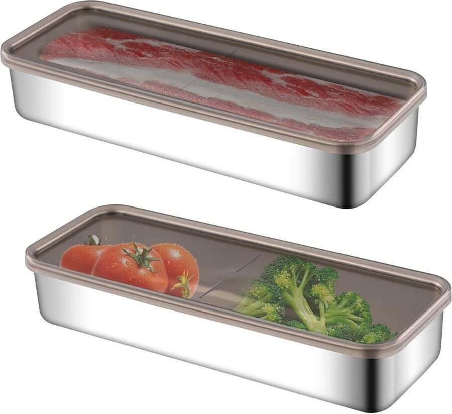 Set van 2 vleeswarendozen Fresh vleesdoos kaasdoos met deksel voor kaasstukken en schijven in de koelkast luchtdicht herbruikbaar stapelbaar vaatwasser voor vlees kaas (groot)