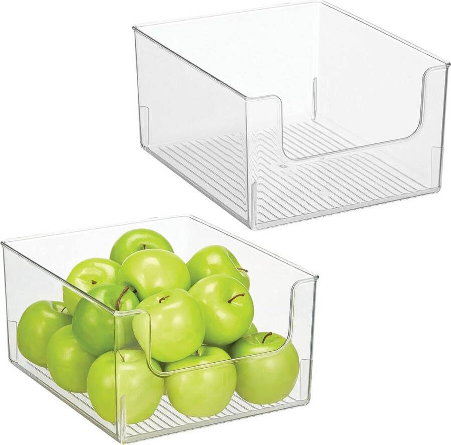 Set van 2 voedselbewaardozen open keukenplank voor koelkast kast of vriezer koelbox van transparant
