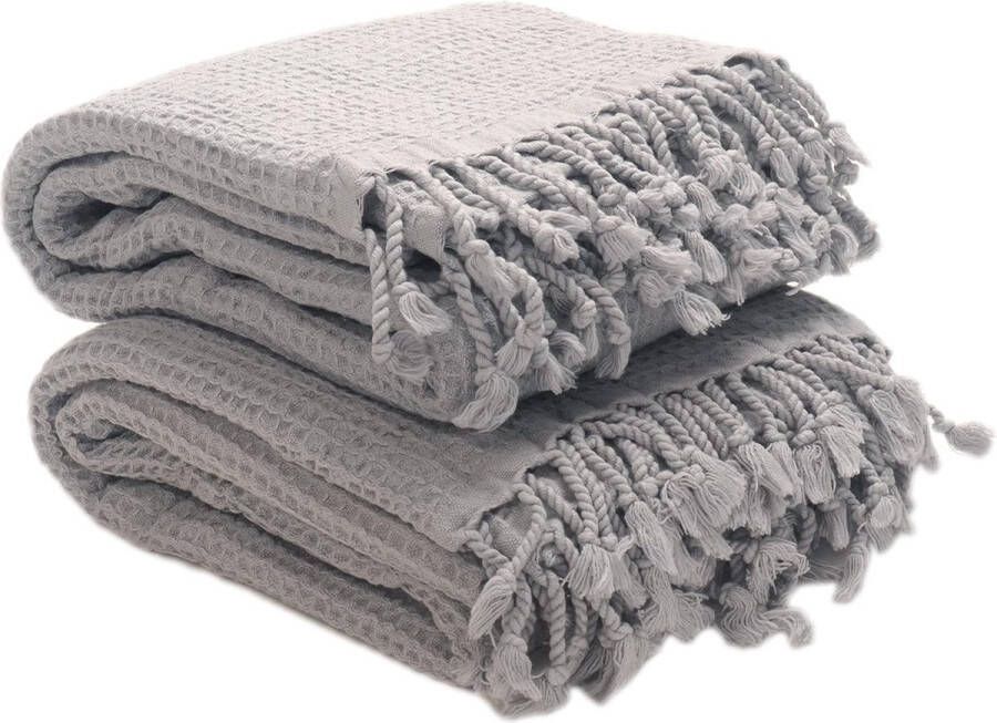 Set van 2 waaffle hamamdoeken saunahanddoeken voor dames en heren badhanddoek saunahanddoek pestemal 100% katoen licht en absorberend oosterse badhanddoek 90 x 180 cm (grijs)