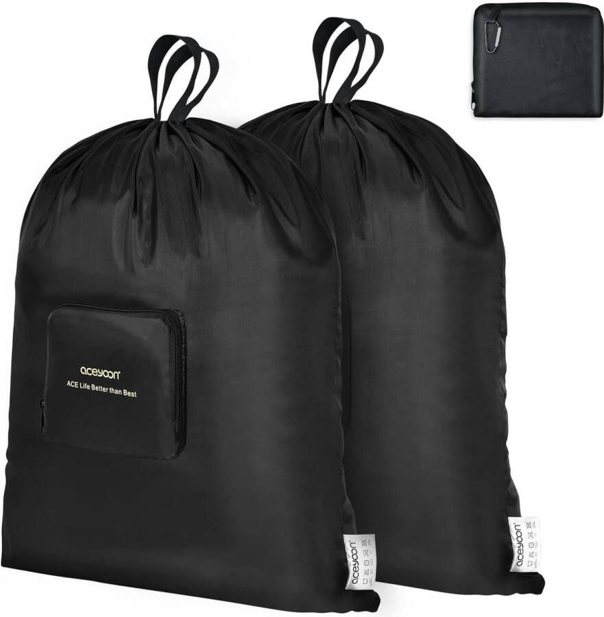 Set van 2 waszakken op reis met handvat 3-in-1 opvouwbare waszak groot 60 x 90 cm met trekkoordsluiting en afneembare haak waszak vuile waszak reiswaszak