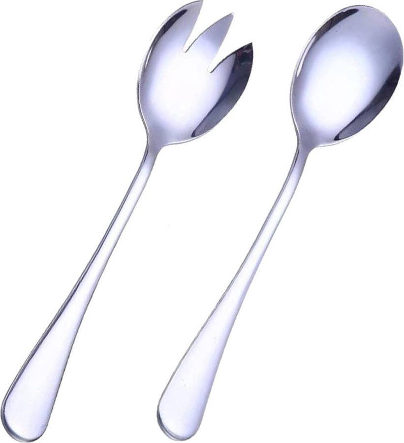 Set van 2 Zilveren Roestvrijstalen Saladebestek Serveerset van Lepel en Vork voor Restaurant Hotel Feest en Buffet