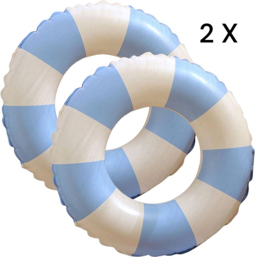 Set van 2 zwembanden voor kinderen 2 Zwembanden voor kinderen Blauw Wit gestreept 2 Opblaasbanden Ø 70 cm 2 stuks jongens
