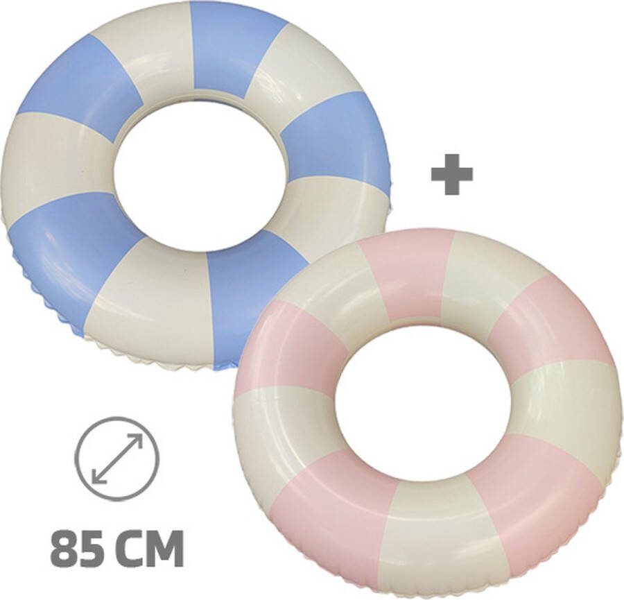 Set van 2 zwembanden voor kinderen 2 Zwembanden voor kinderen Roze en Blauw 2 Opblaasbanden Roze Wit en Blauw Wit Pastel Opblaasbaar Ø 90 cm 2 stuks jongen en meisje