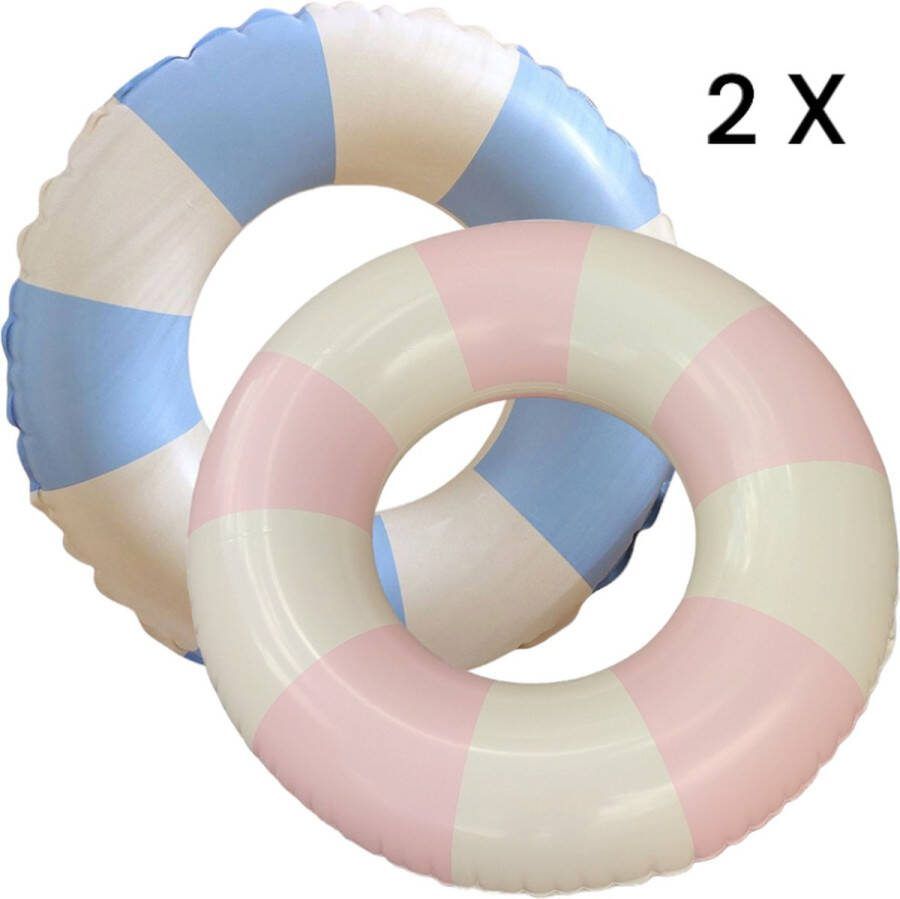 Set van 2 zwembanden voor kinderen 2 Zwembanden voor kinderen Roze en Blauw 2 Opblaasbanden Roze Wit en Blauw Wit Pastel Opblaasbaar Ø 70 cm 2 stuks jongen en meisje
