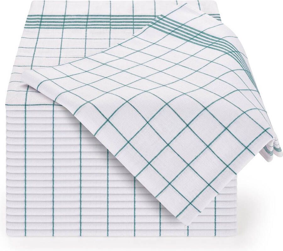 Set van 20 premium theedoeken hoogwaardige theedoeken 100% katoen groen geruit 50 x 70 cm