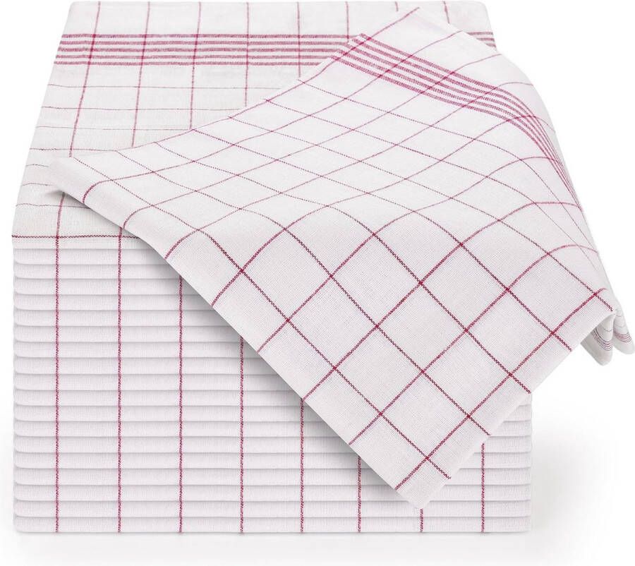 Set van 20 premium theedoeken katoen hoogwaardige theedoeken 50 x 70 cm rood geruit theedoeken vaatdoeken 170 g m² absorberende droogdoeken keuken