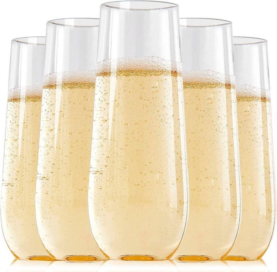 Set van 24 champagneglazen 250 ml kunststof champagnefluiten bierglazen dessertbekers voor tuin bruiloft jubileum douches feesten (24 stuks)