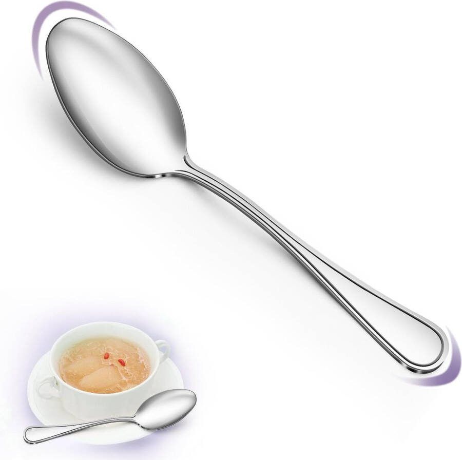 Set van 24 lepels roestvrij staal prachtig spiegelgepolijst tafellepel soeplepel eetlepel voor thuis restaurant feest vaatwasmachinebestendig (20 cm)