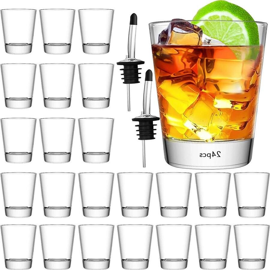 Set van 24 Shotglazen 2oz 60 ml Helder Rond Borrelglas Rock Shotglazen Cocktails Wodka Espresso's Likeuren Tequila Rum Wijn Desserts