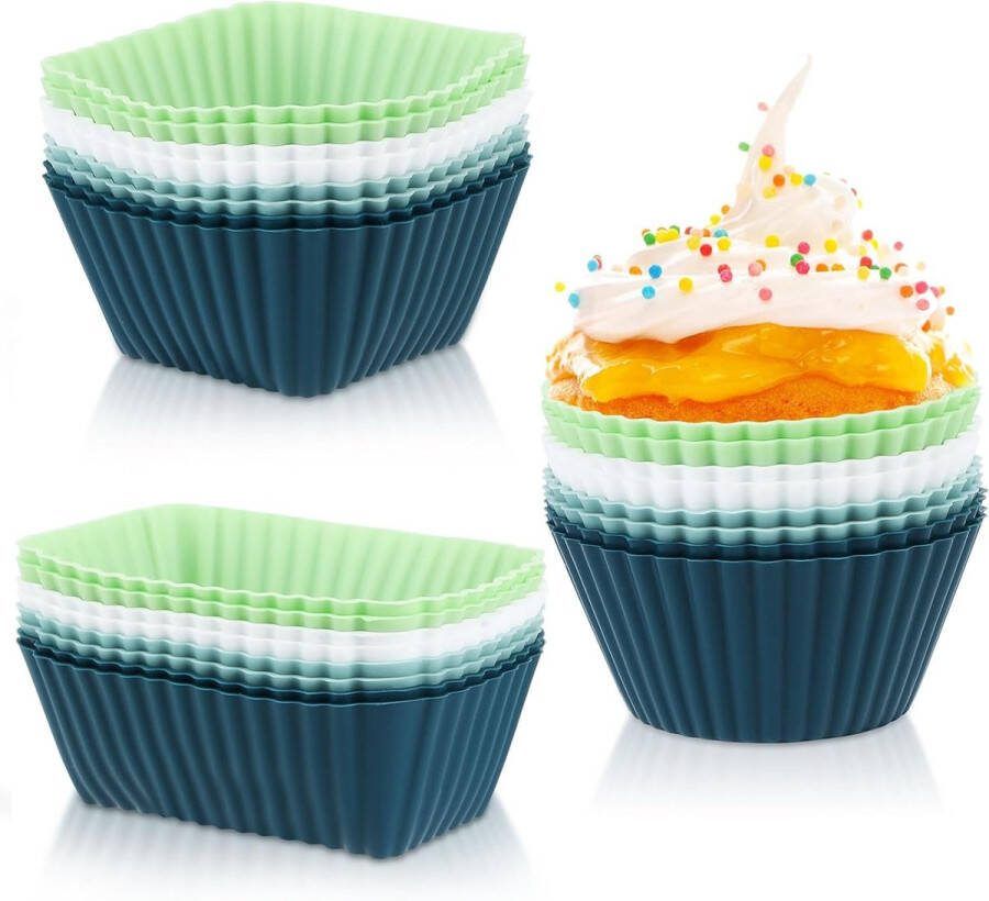 Set van 24 siliconen muffinvormpjes herbruikbare siliconen muffinvormpjes muffinbakvorm met antiaanbaklaag voor cakes room en pudding