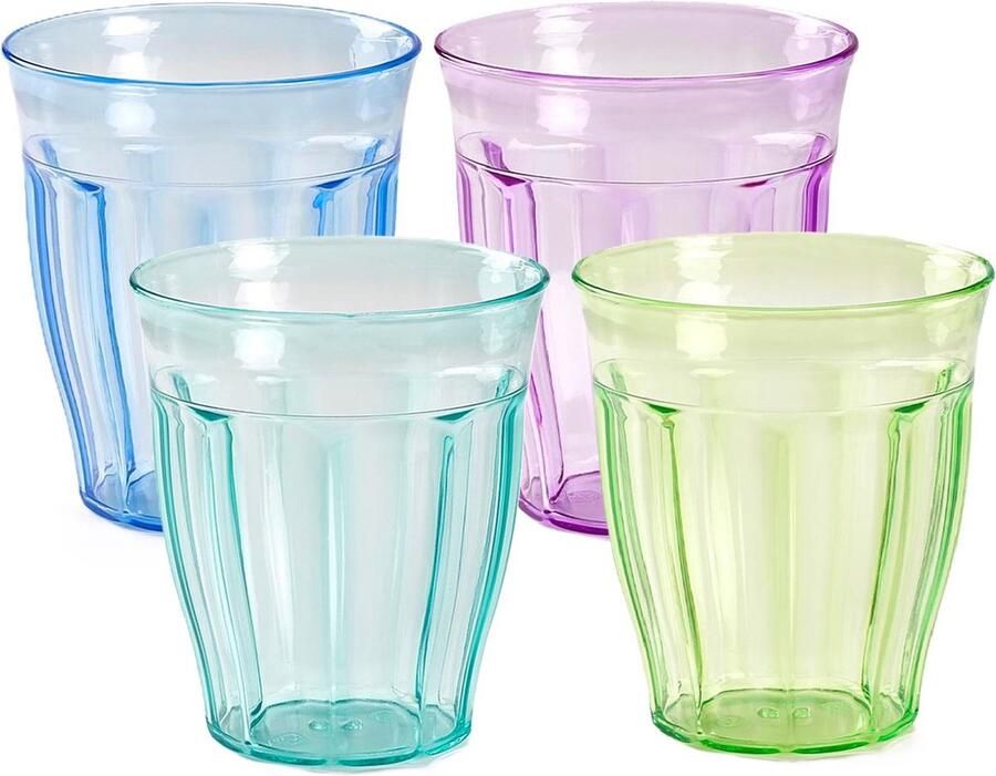 36x stuks Drinkglazen limonadeglazen gekleurd 250 ml Sapglazen waterglazen onbreekbaar kunststof voor kinderen
