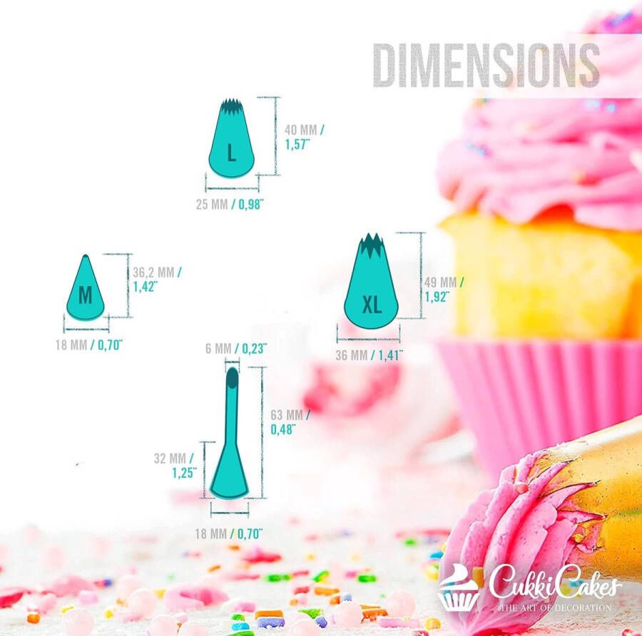 Set van 25 professionele spuitmonden (maten: M L en XL) voor het versieren van taarten cupcakes churros donzen spuitmonden compatibel met spuitzak spuitzak